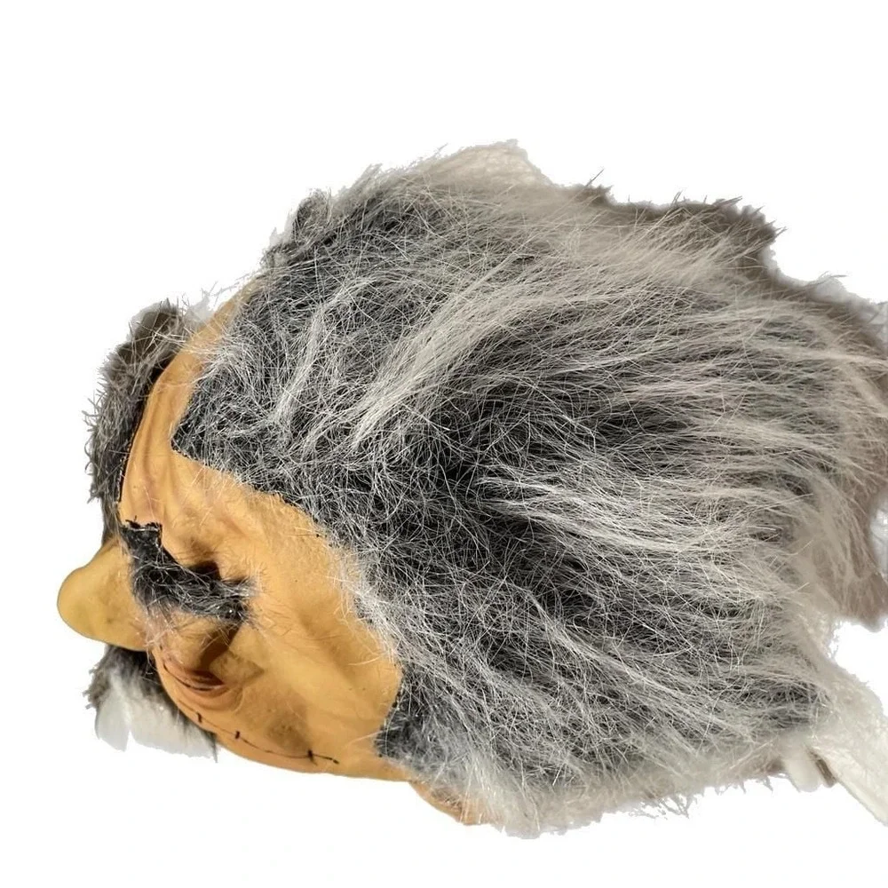 Vtg‎ Halloween Latex Mask Creepy Old Man Mustache Cracked Face Hair